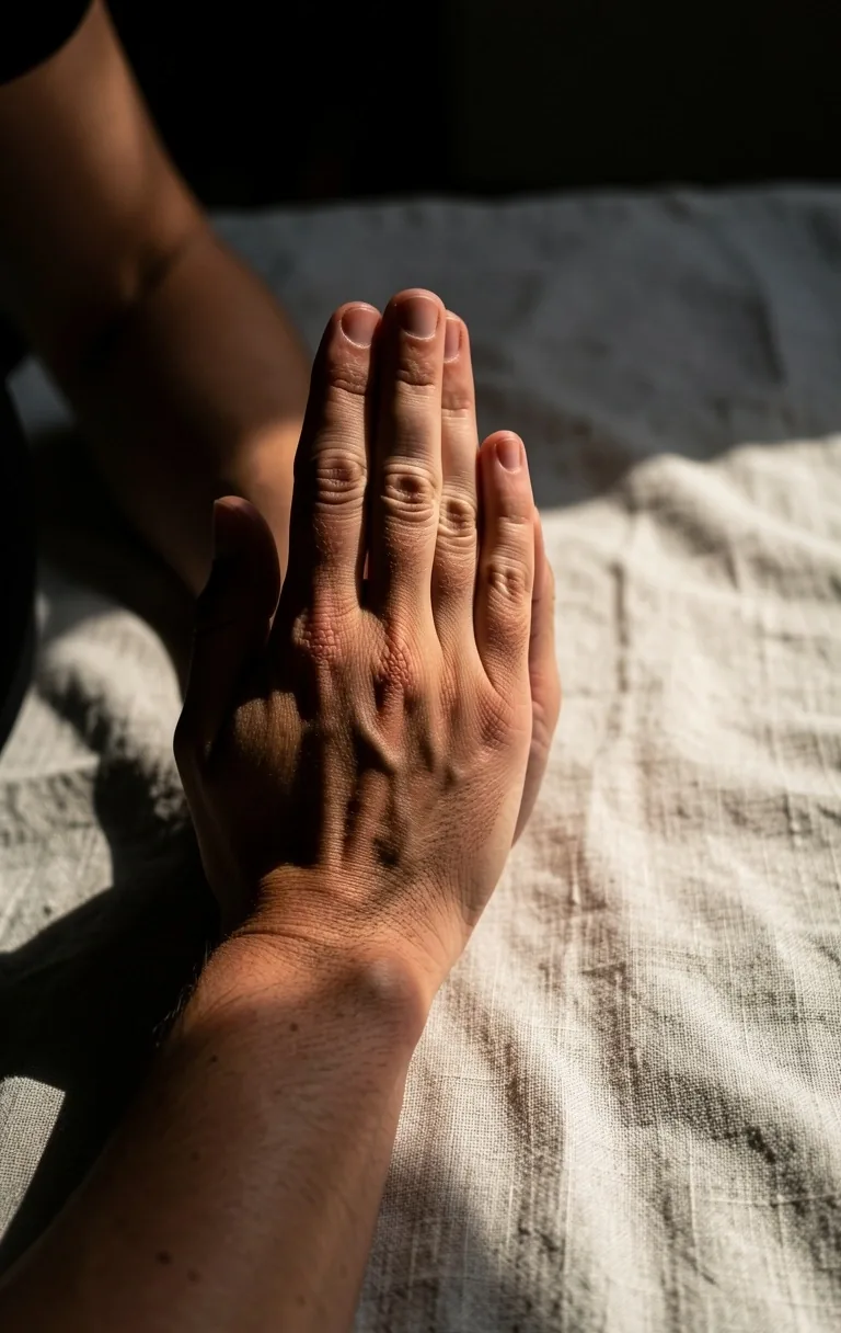 Close-up of hand alignment